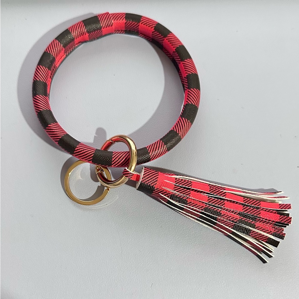 Plaid Keychain Bracelet with Tassel - Picture 1 of 6